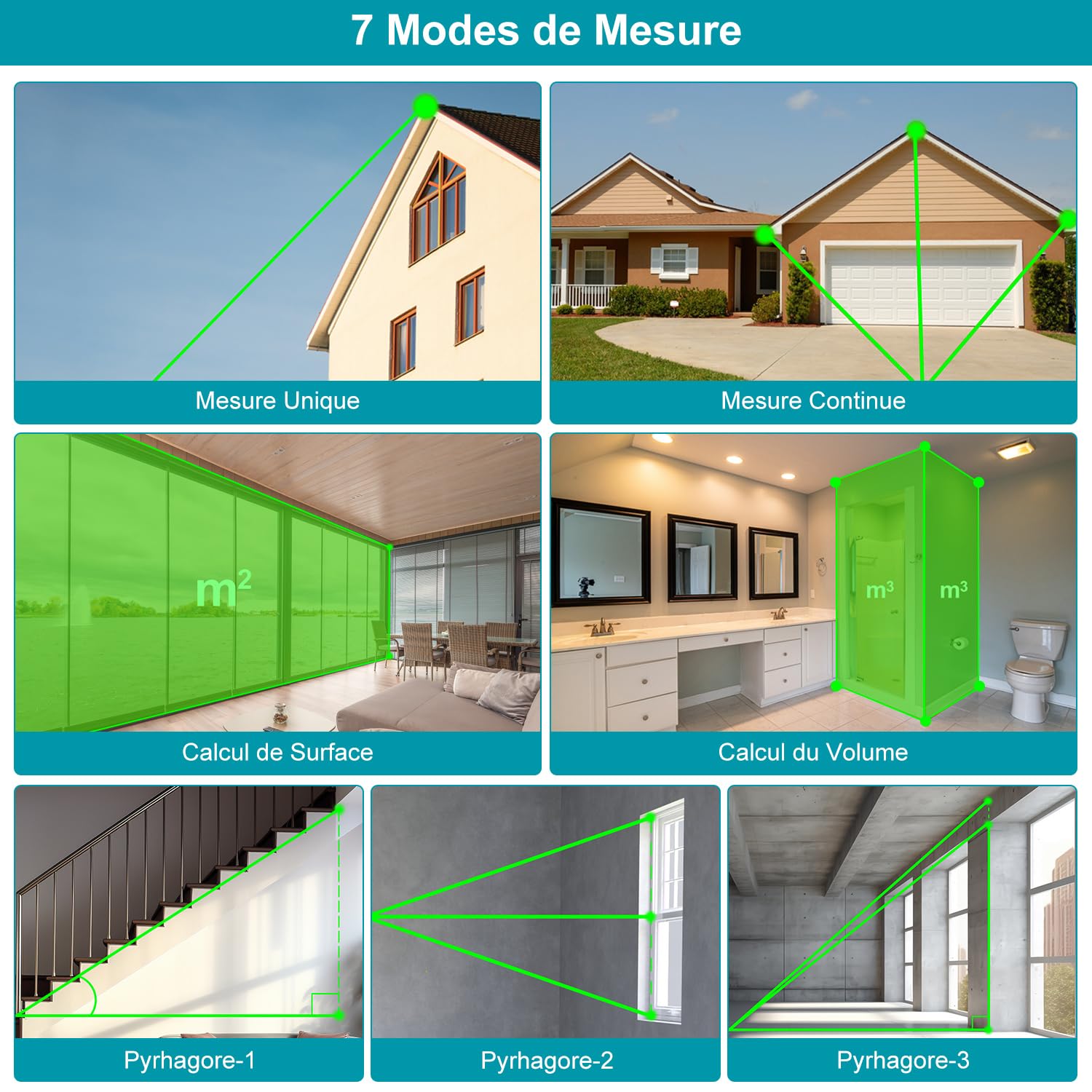 Kiprim Télémètre Laser Vert, 100M Appareil de Mesure Numérique avec Batterie USB Type C, Précision ±2 mm, Niveau Électronique, 10 Modes de Mesure, Laser de Classe II, Plaque Réflectrice, LD100