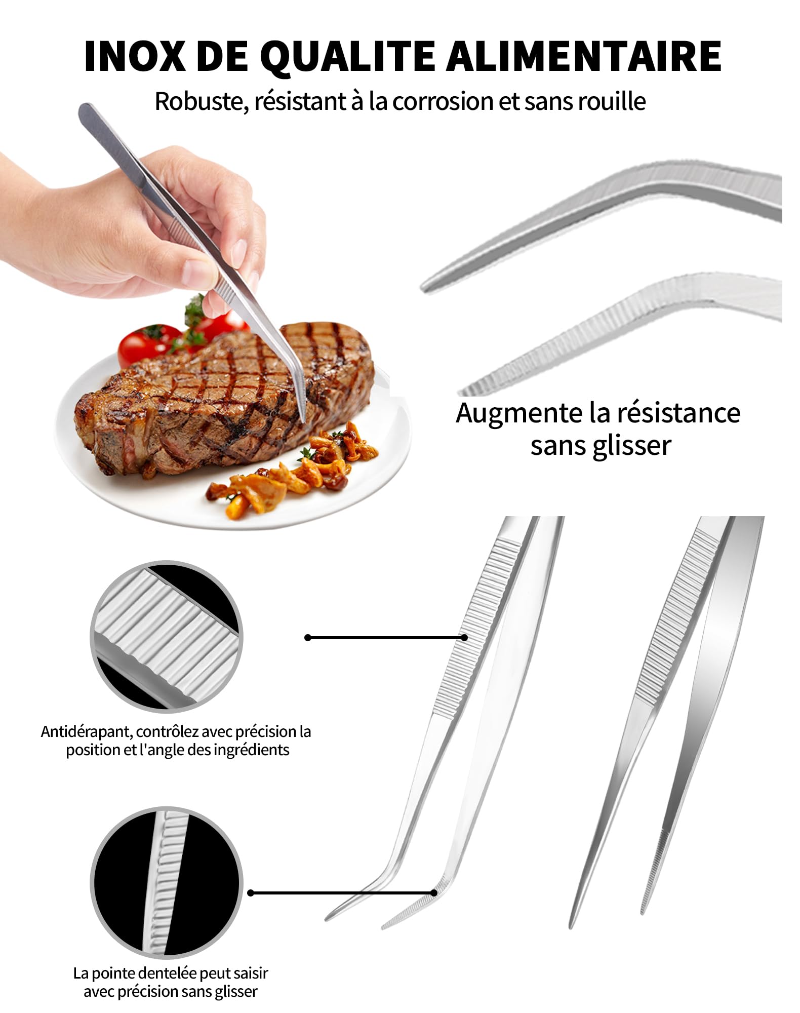Pince à Viande Professionnelle Pince De Cuisine Inox 30 Cm - Précise Et Antidérapante - Idéale Pour Barbecue, Viande Et Dressage - Poignée Ergonomique Pince Spaghetti