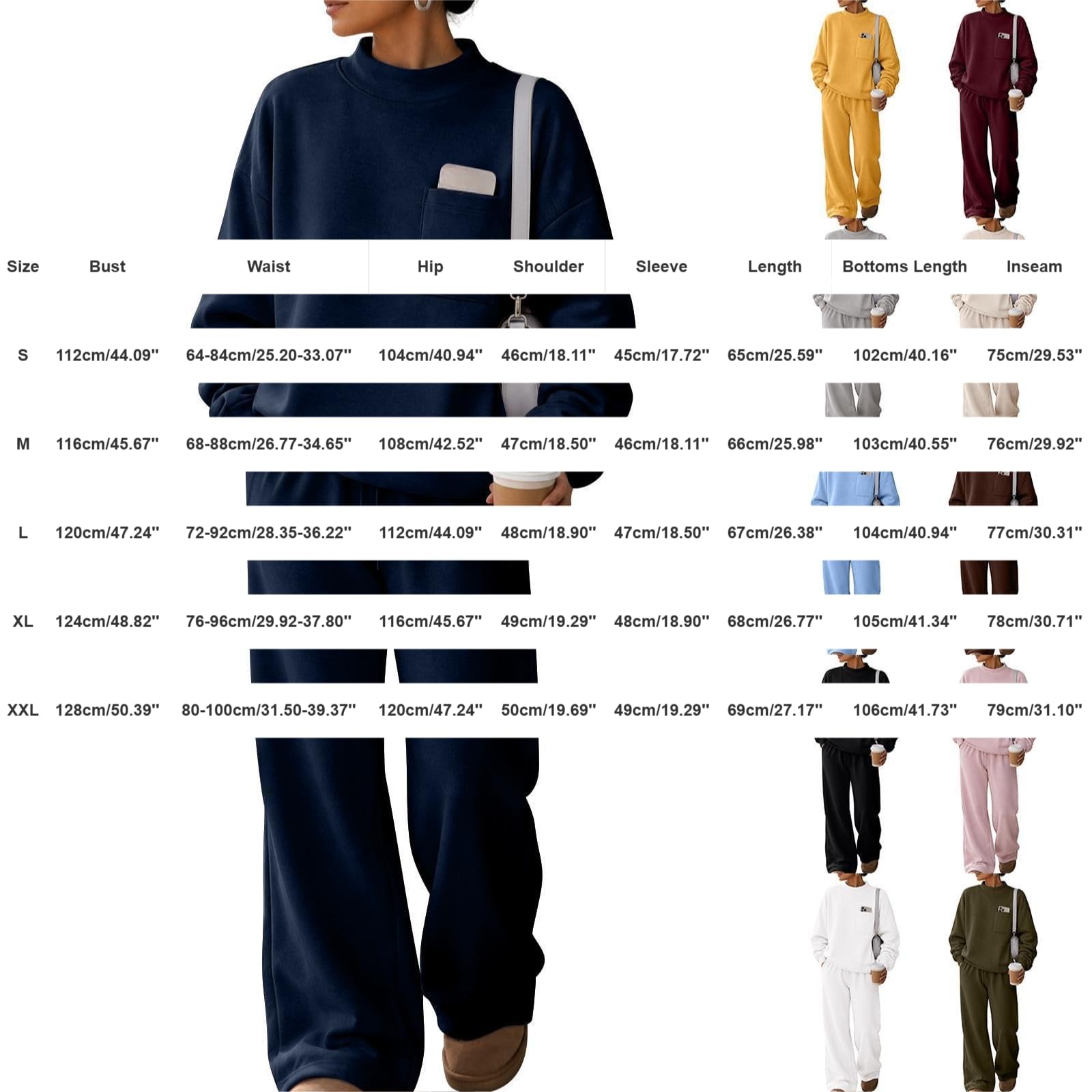 Tuta Donna Sportiva Invernale Felpa Collo Alto E Pantaloni