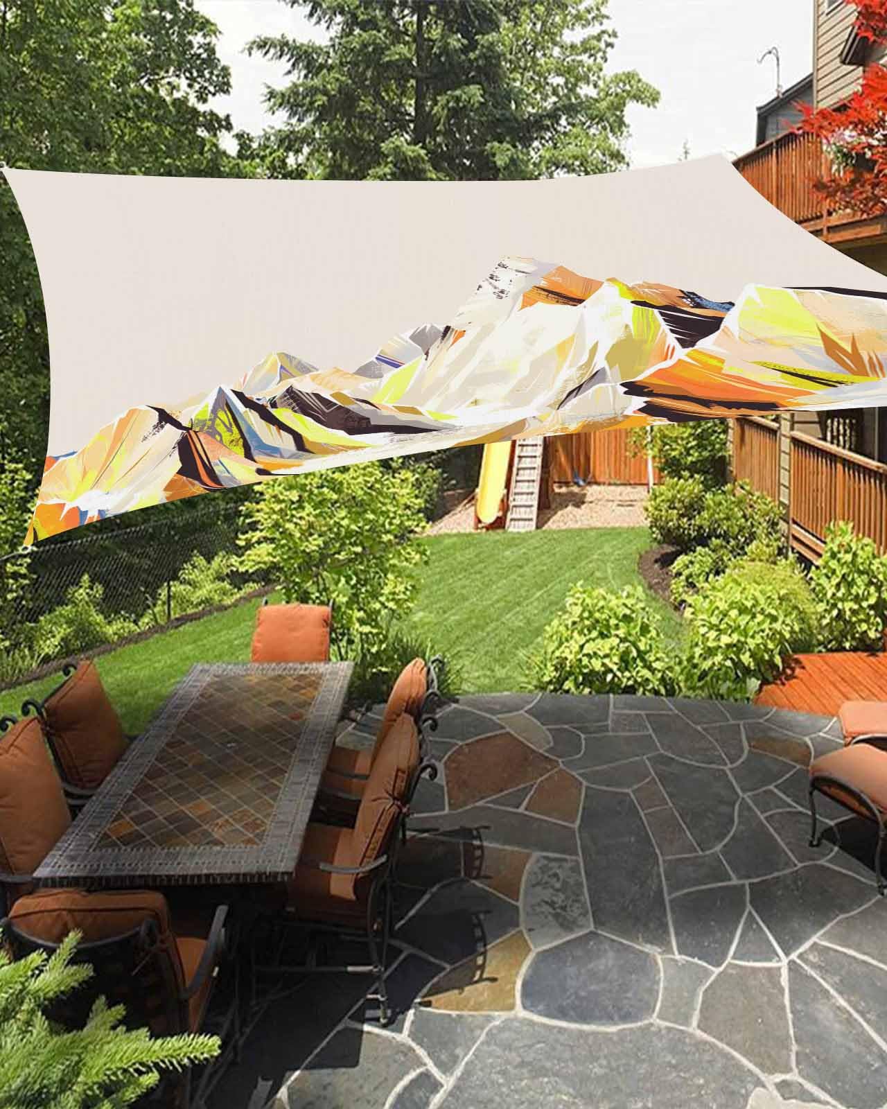 Yellow Mountain Sun Sail Shades Rectangle Canopy,Sunlight Block Heavy Duty Curved Backyard Shade Cover,Waterproof Sun Shades for Patios Outdoor,6.5'x10' Abstract Multicolor Mountain Range Landscape
