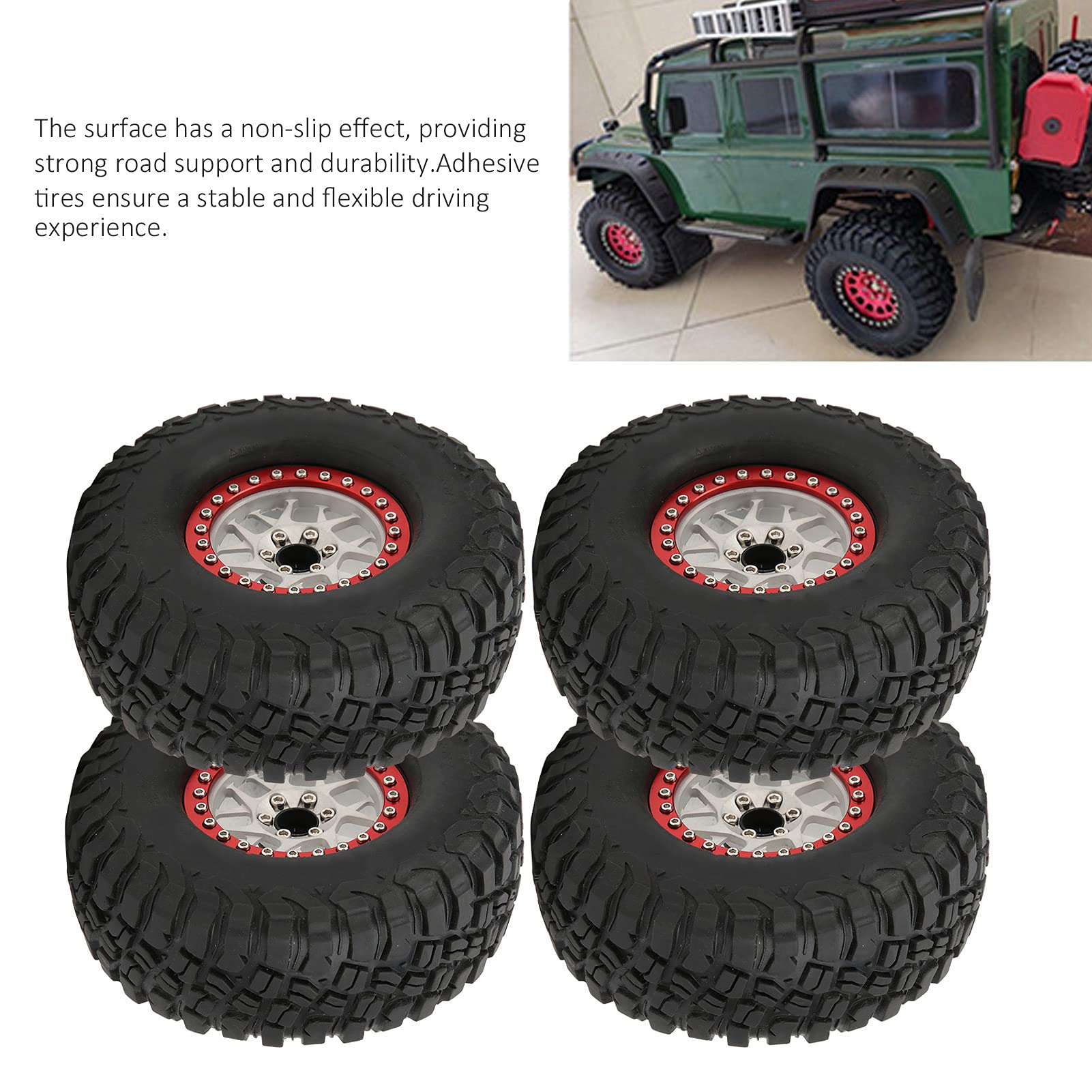 Dilwe Pneumatico in Gomma RC, 4 Pezzi da 1,0 Pollici RC 1/24 Pneumatici per Auto FMS FCX24 RC, Oro Nero