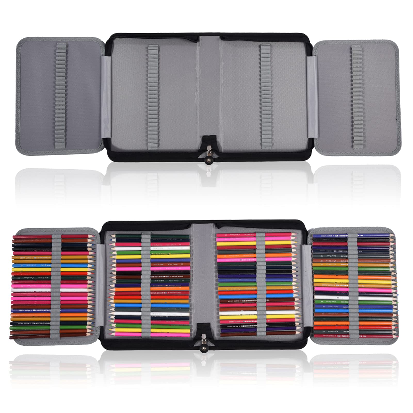 Hapivida Large Capacity Pen Pencil Case, 150 Slots Sketch Art Pencil Bag Portable Multiple Compartment Drawing Pencil Organizer Bag Student Supplies(Black) - Image 3