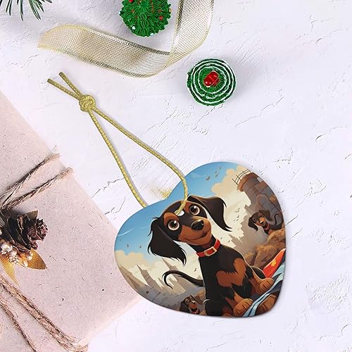Miniatura 8 de I Love My Dog Dachshunds Adornos de Navidad de cerámica adorno de corazón para árbol de Navidad, corazón colgante de cerámica para árbol de Navidad,