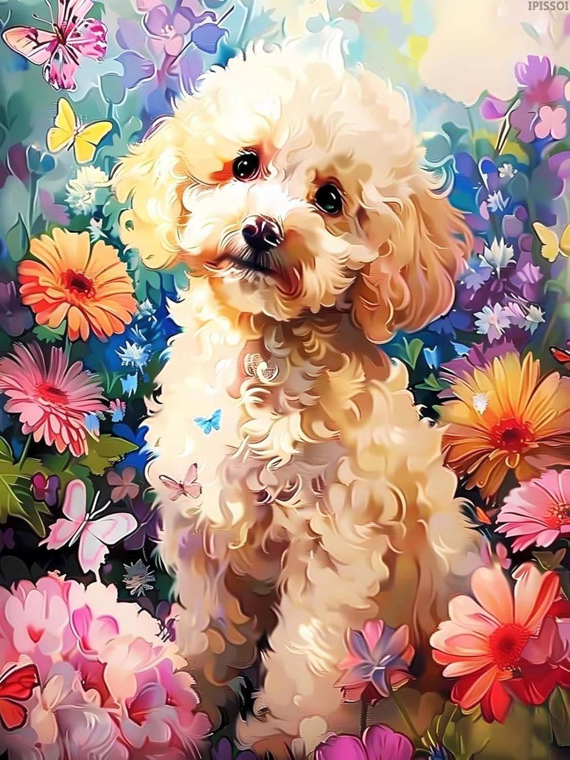 IPISSOI Diamond Painting Kits for Adults Poodle and Flowers Poodle 5D DIY Diamond Art Kits Full Drill Diamond for Gift Wall Decor and Relaxation Gem Arts 12x16 inch