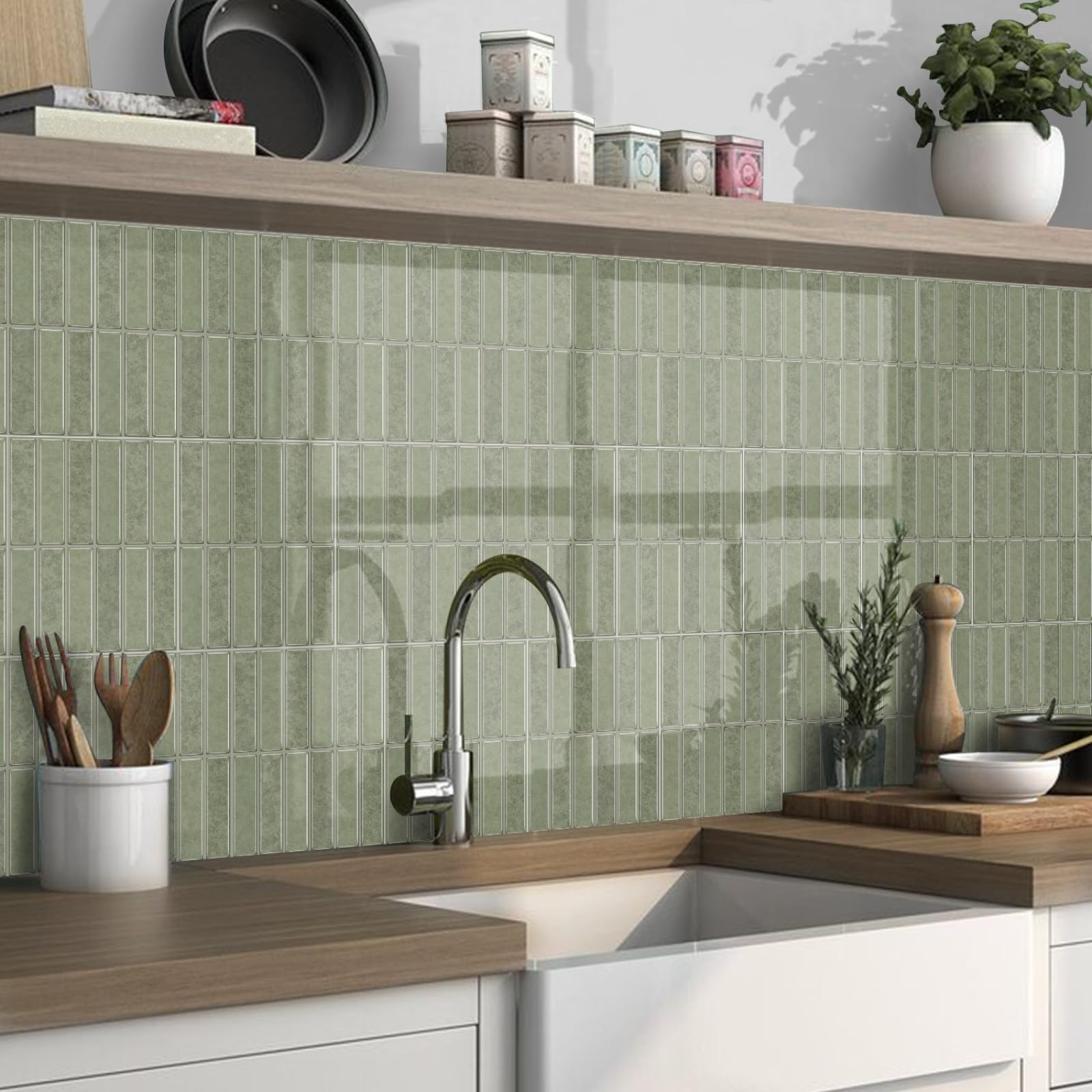 LMYSXAOZ Self Adhesive Wall Tiles Fresh Green Stick on Thicker Peel and Backsplash for Kitchen Bathroom Tile Stickers