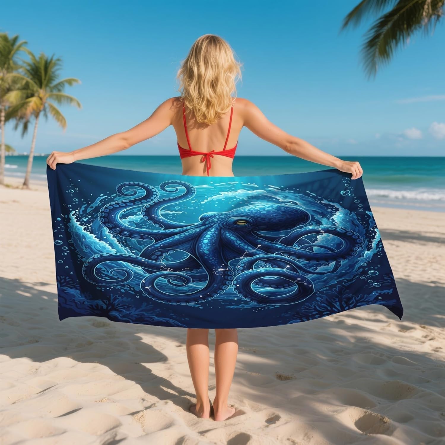 YZQGLHP Octopus Microfibre Beach Towel The Sea Beach Bath Towel Quick Drying, Lightweight, Sand-Free, Durable, for Pool, Gym, Camping, Travel Towel 70x130cm