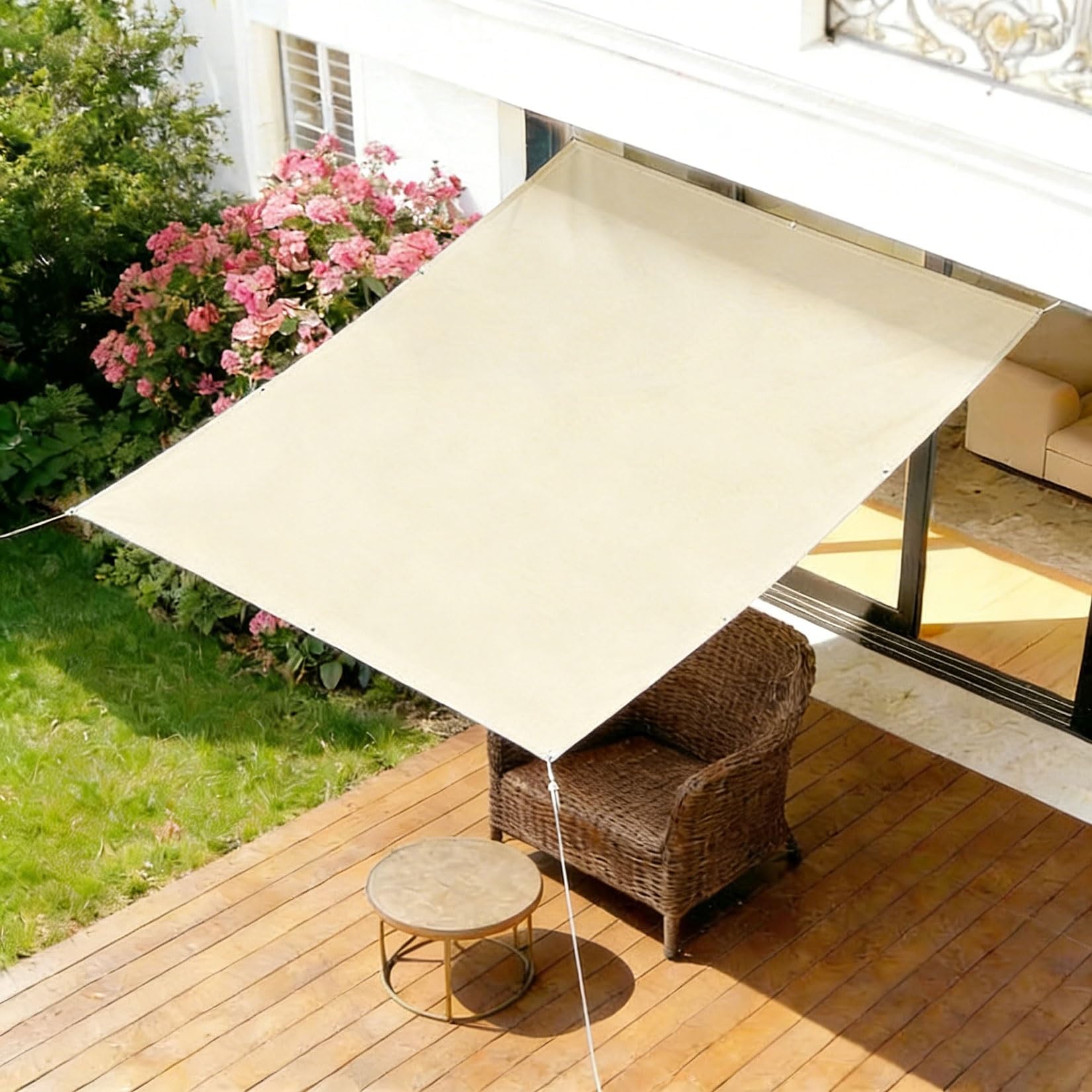 Markiza Przeciwsłoneczna 230 x 280 cm Prostokątne, 98% Filtr Uv, Wodoodporne Żagiel Przeciwsłoneczny Do Ogrodu Poliester, Wytrzymały Na Patio, Na Imprezę, Na Trawnik, Piaskowy żółty