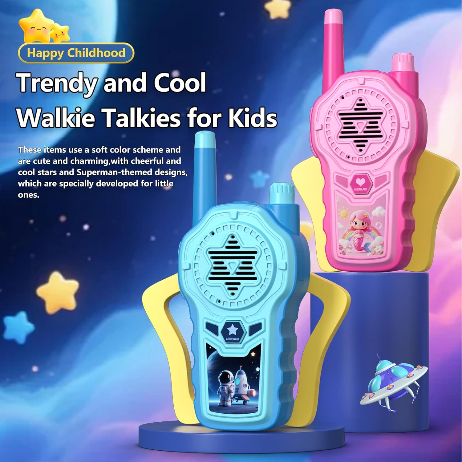 Walkie Talkies for Kids, Toys for 3-12 Years Old Boys Girls,DIY Sticker,Lanyard,LED Flashlight 3 Mlies Long Range Kids Walkie Talkies Gift for Birthday Christmas Easter - 2 Pack