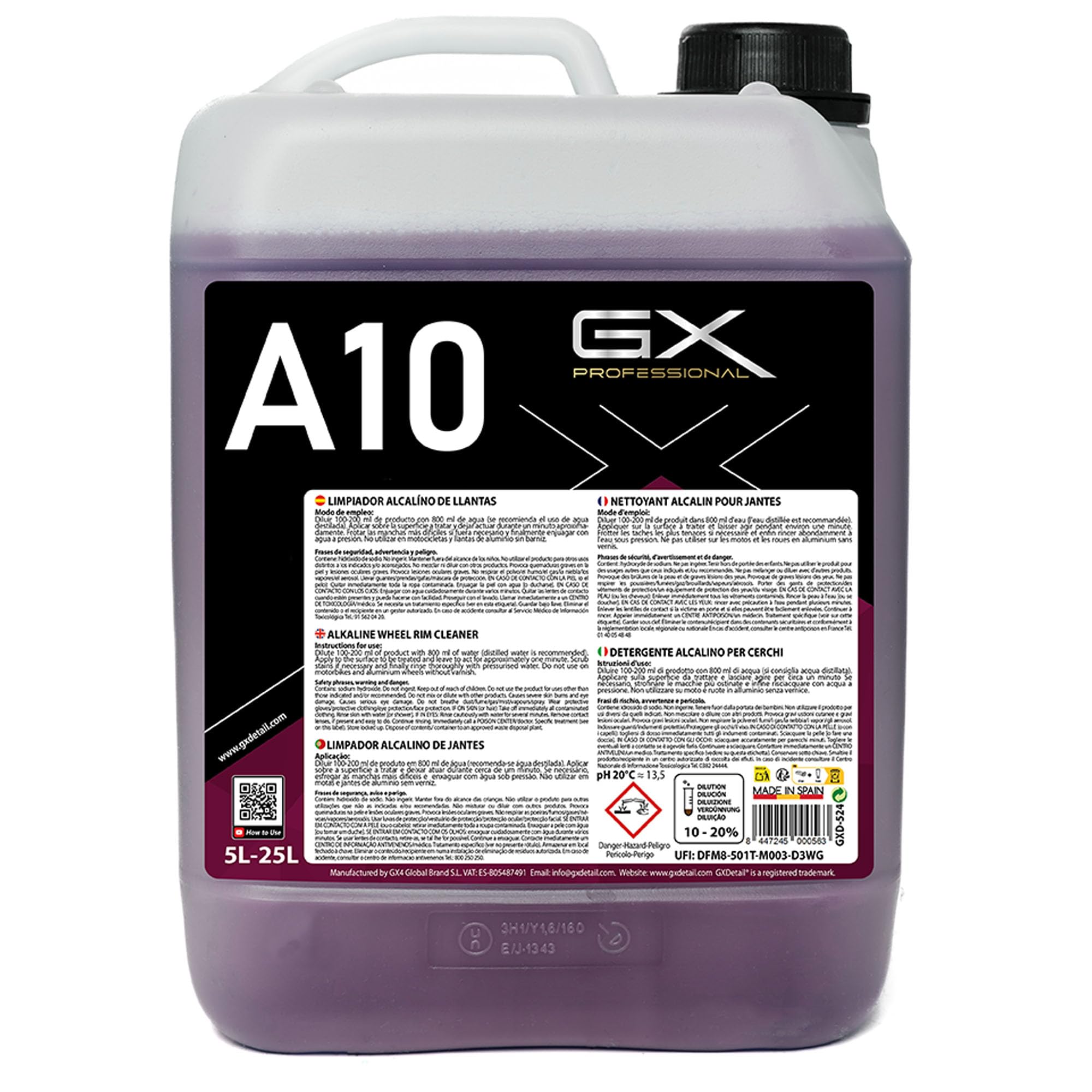 GxDetail Limpia Llantas Concentrado Alcalino 5 Litros para Coche – Dilución 15% - Elimina Suciedad, Grasa y Polvo de Frenos – Fórmula Potente y Segura – Brillo Profesional y Fácil Aplicación