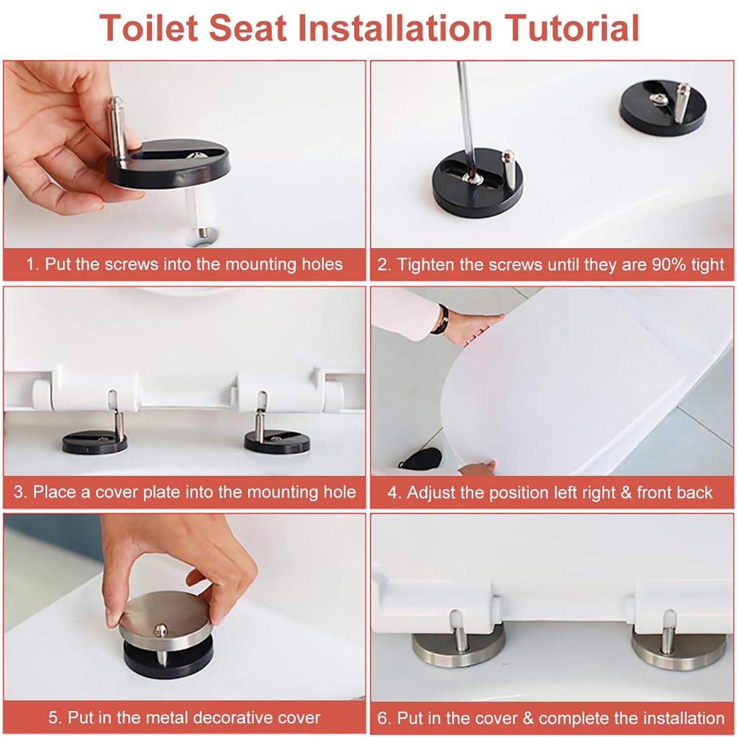 Bianco Tavoletta WC Forma D, Senza Rumore Asse Del Water Ammortizzata | Copriwater Senza Rumore con Cerniere Regolabili e Sgancio Rapido a Pulsante, Facile da Montare e Smontare, 34 x 42 cm