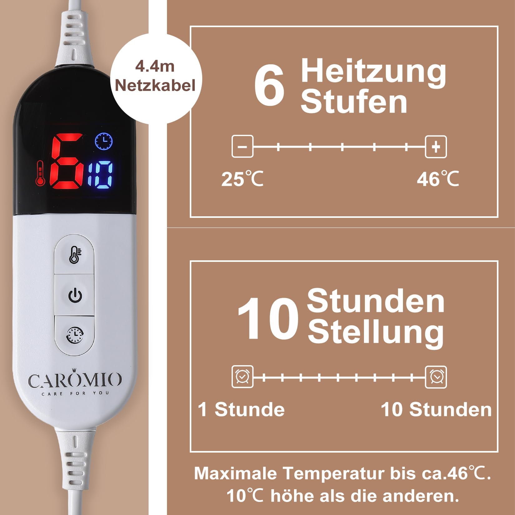 Elektrische Heizdecke mit Abschaltautomatik, große Heizdecke 180x130cm, 6 Stufen & 1-10H Timer Auto-Aus, maschinenwaschbar, weiches Flanell, Heizkissen für Bett und Büro, grau