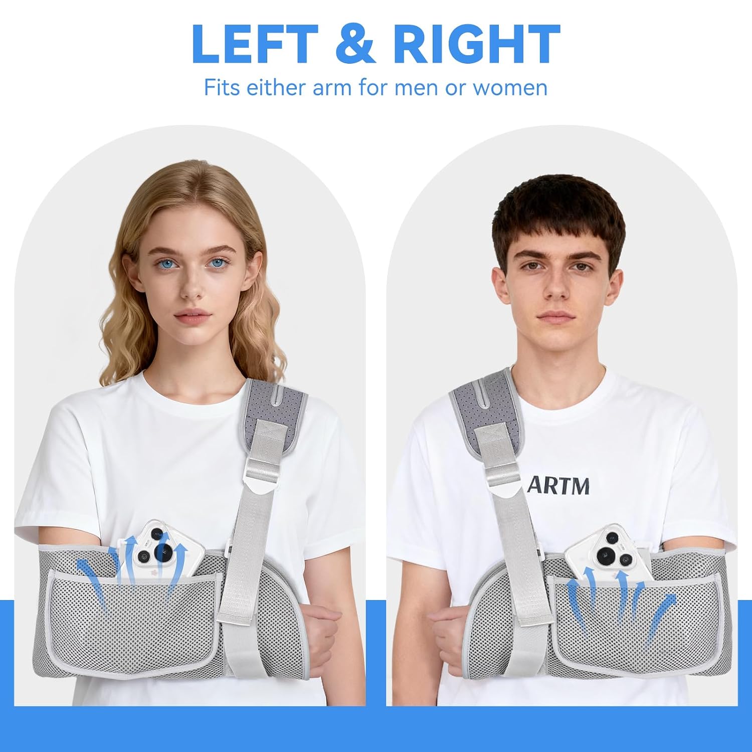 Arm Sling Shoulder Immobilizer Rotator Cuff Support Brace, with Adjustable forearm Straps, Breathable and Comfortable Medical Sling, Suitable for both Men and Women, Suitable for forearm Injuries, Fractures, Dislocations, and Strains(Gray, Pocket)