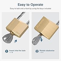 Vista 3 de Puroma 1 candado con llave impermeable de latón macizo, candado de 2.6 pulgadas con llaves para cobertizos, unidad de almacenamiento, armario