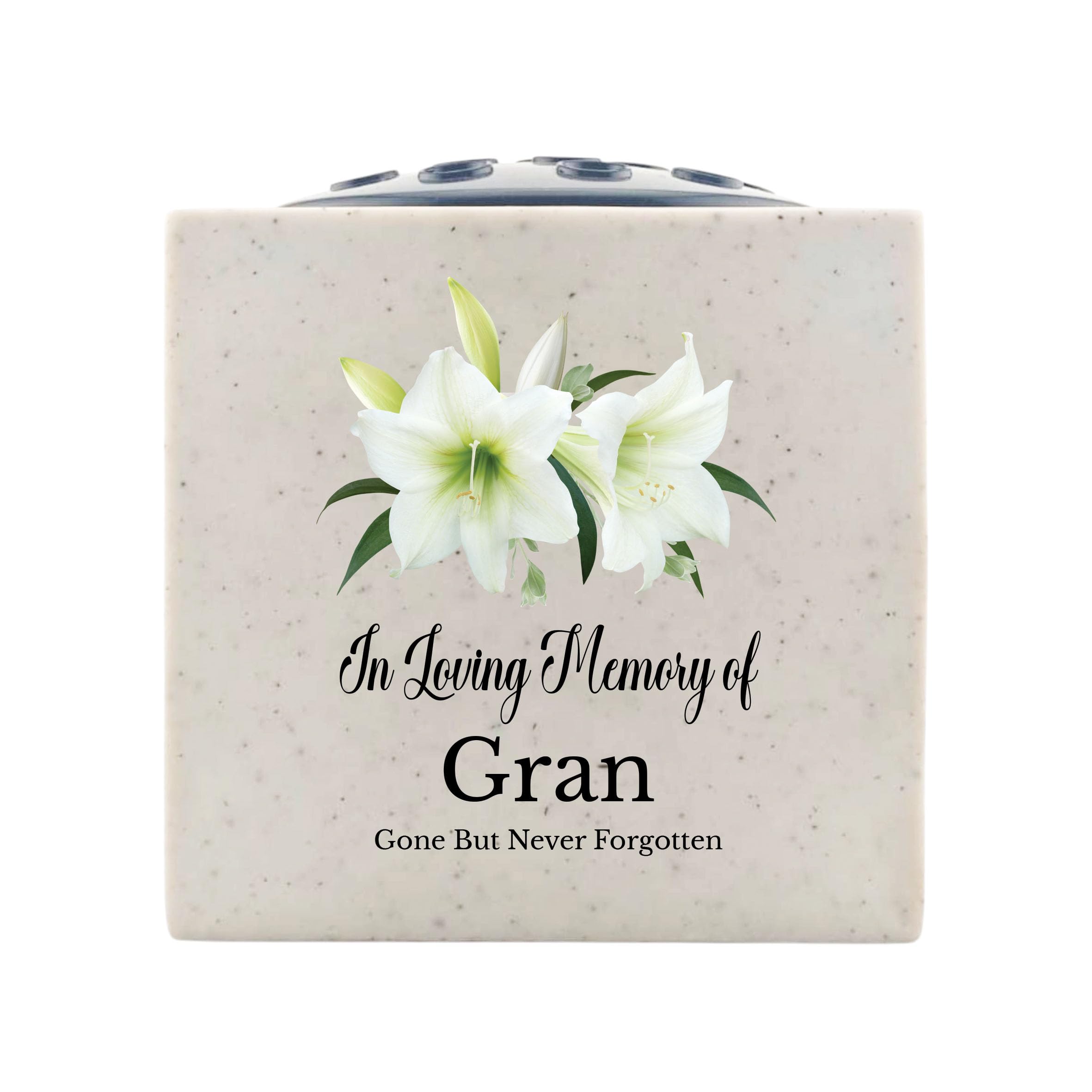 In Loving Memory Of Memorial Rose Bowl Grave Marker Flower Pot Vase With Lily Design (UV PRINTED) (Gran)