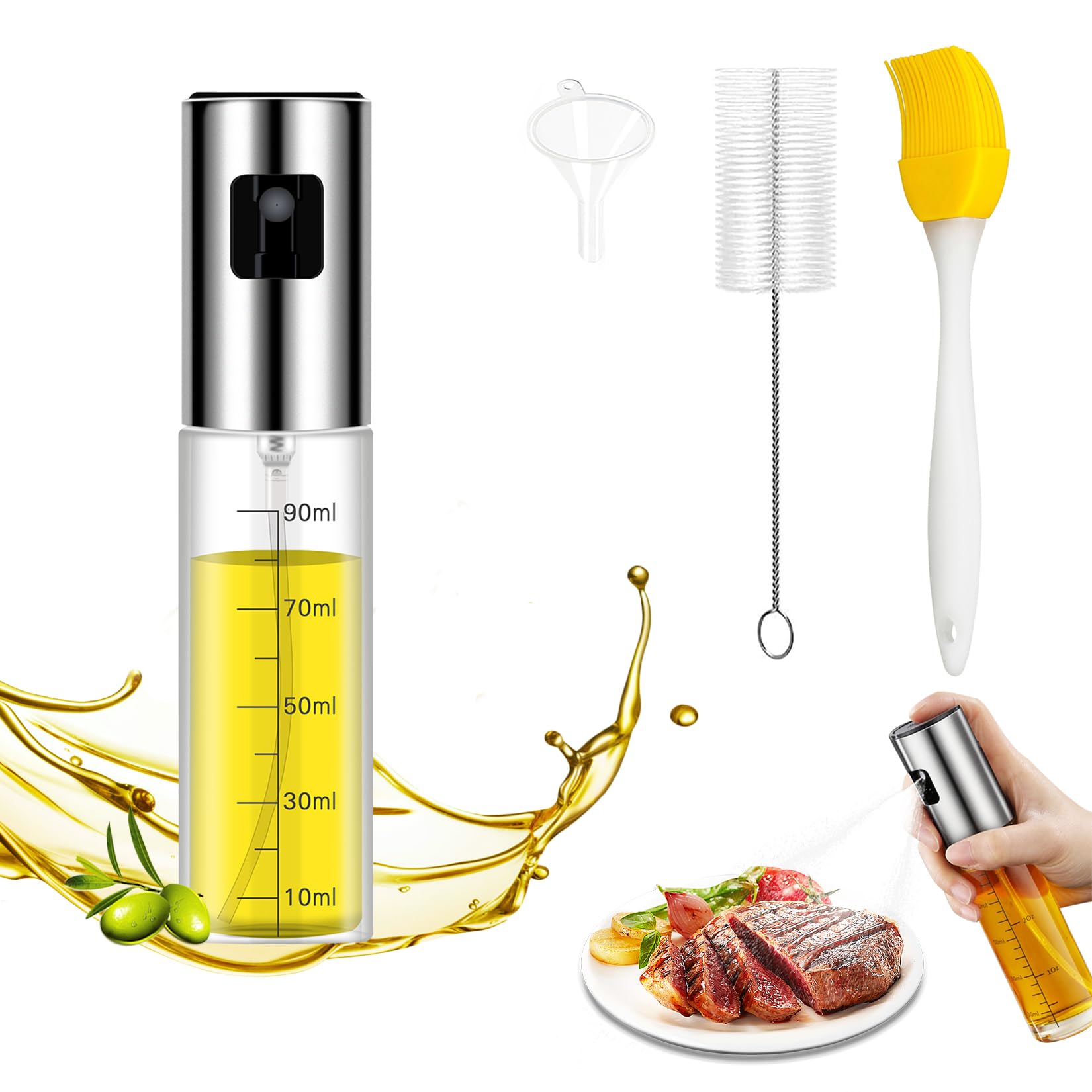 Spruzzino Olio Per Friggitrice Aria 100ml - 2 Pezzi Con Spazzole E Imbuto, Vetro Alimentare - Foto 7