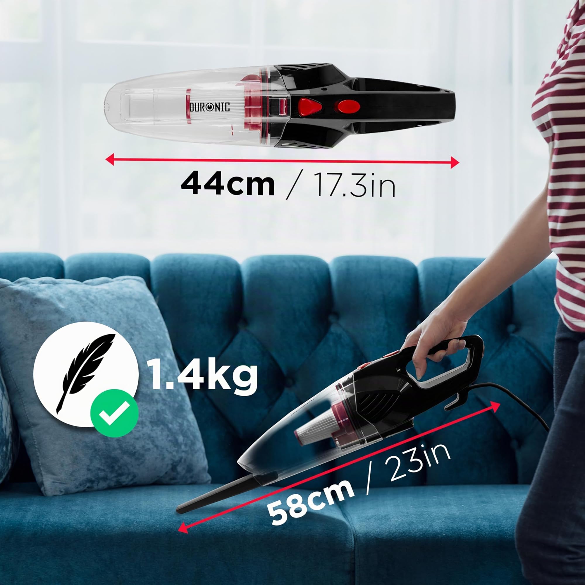 Duronic VC8 /BK- Aspirateur Balai et à Main sans Sac Classe A + tête suceuse/Flexible/Brosse - Se converti en Quelques Secondes !