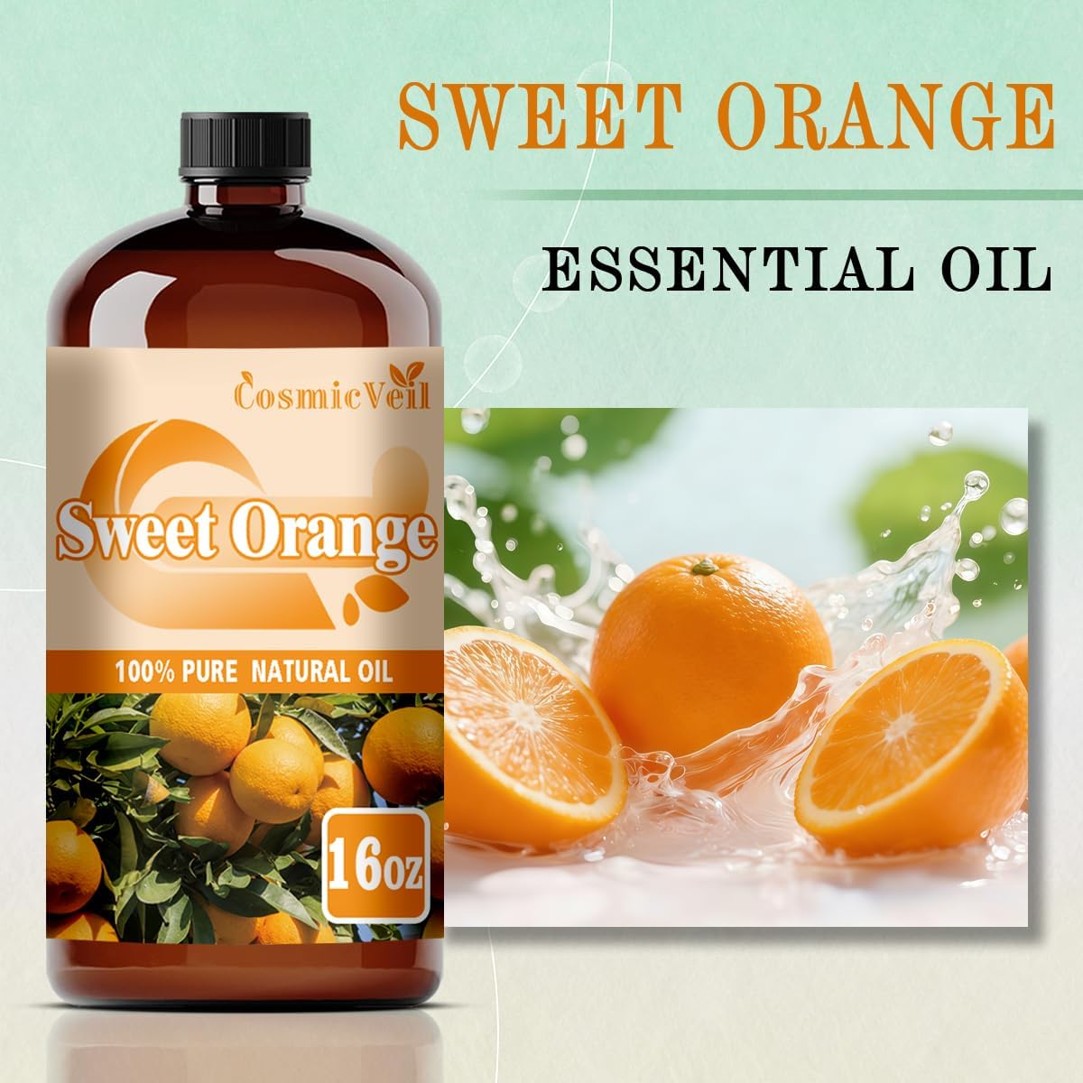 Sweet Orange Essential Oil Sweet Orange Oil for Aroma Diffuser,Humidifier,Home Fragrance,Cleaning,Body Care,Massage,Yoga,DIY Candle,DIY Soap CosmicVeil（Sweet Orange，16 Fl Oz (Pack of 1)）