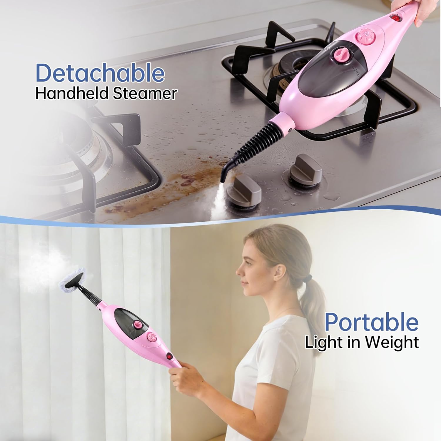 Moolan Steam Mops for Floor Cleaning, Steam mop for Hardwood Floors with Adjustable Steam & Double-Sided Pads, Floor Steamer for Laminate Floor, Tiles, Grout, Furniture (400ML Tank)