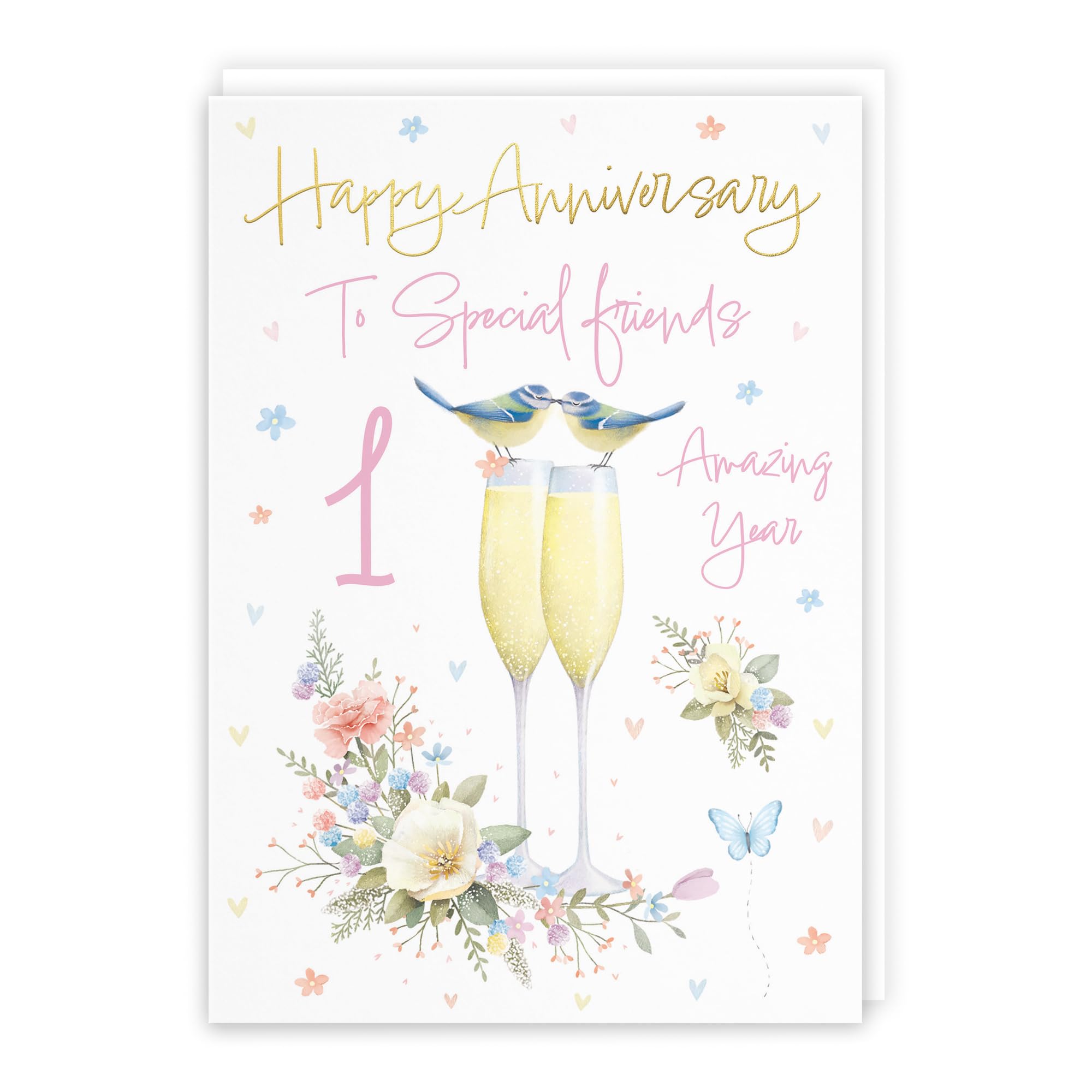 Hunts England - Special Friends 1st Anniversary Card - A5 Size - Champagne Flutes - Gold Foil - 1st Anniversary Card For Special Friends - One Year - Milo's Gallery โ image 1