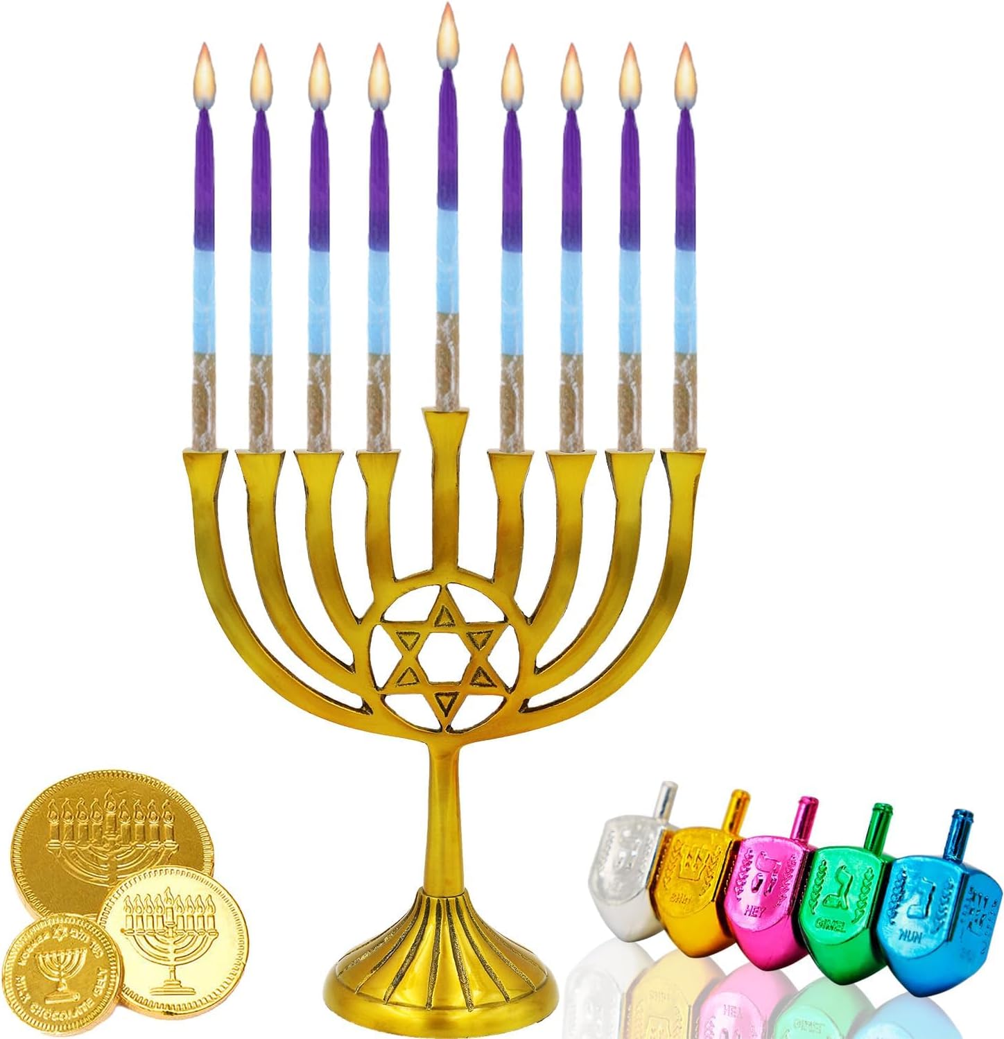 5-Pack Chanukah Candles 45 Hanukkah Candles Decorative Purple Blue & Green Frosted Stripes 1-Hour Burn Time