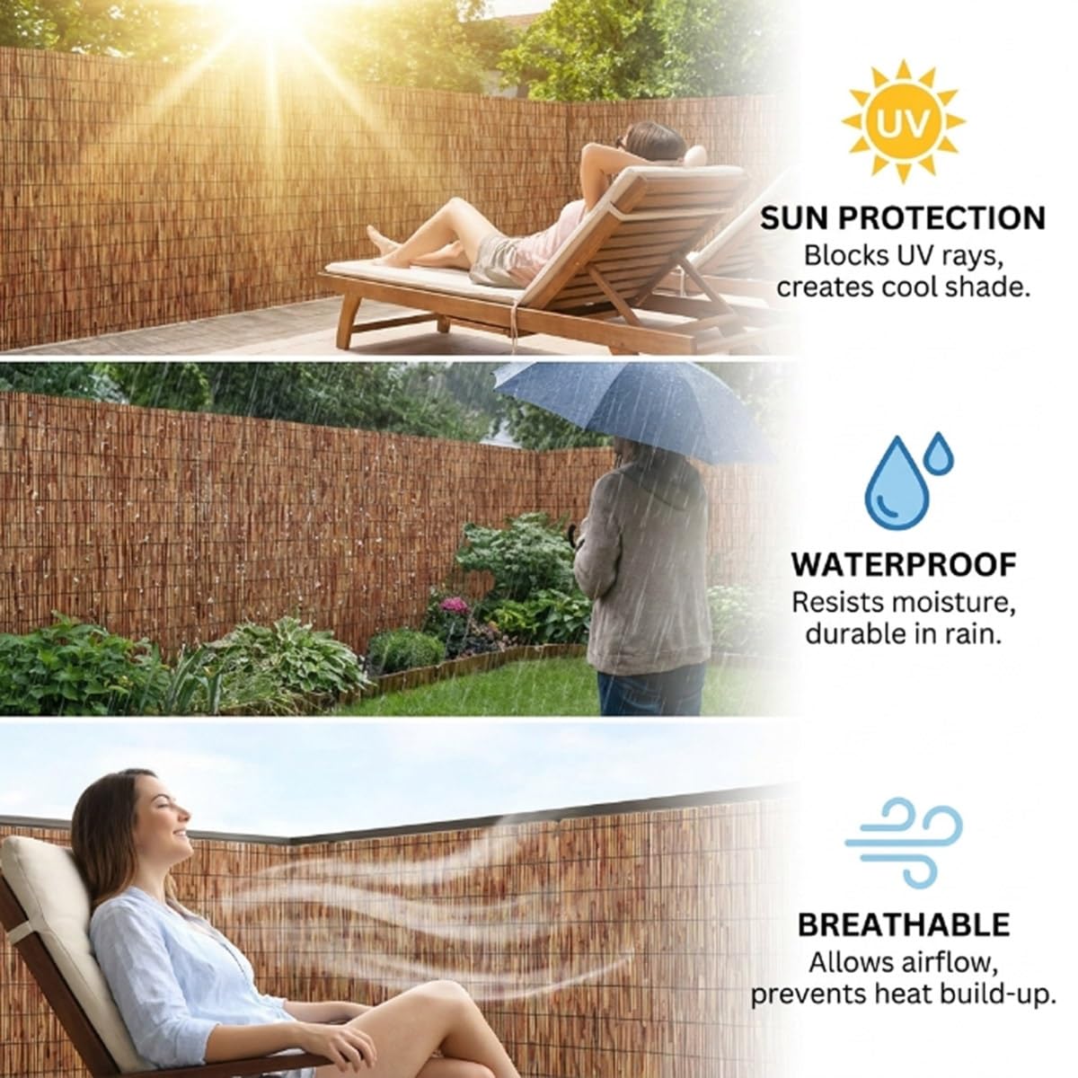 Générique Rouleau Canisse en Roseau Naturel, Brise Vue Occultant pour Balcon Terrasse, Clôture Canisse en Roseau Protection Vent Soleil, Palissade Décorative Jardin Extérieur(61x884cm(2x29ft))