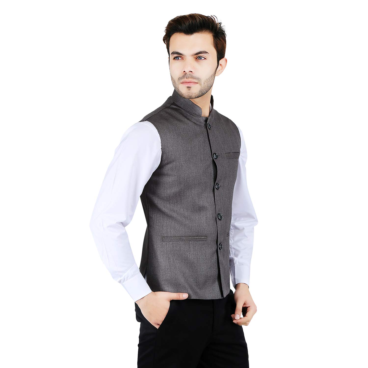 Badoliya & Sons Men's Designer Jute Nehru Jacket/Waist Coat (Grey, 40) - Image 3 thumbnail