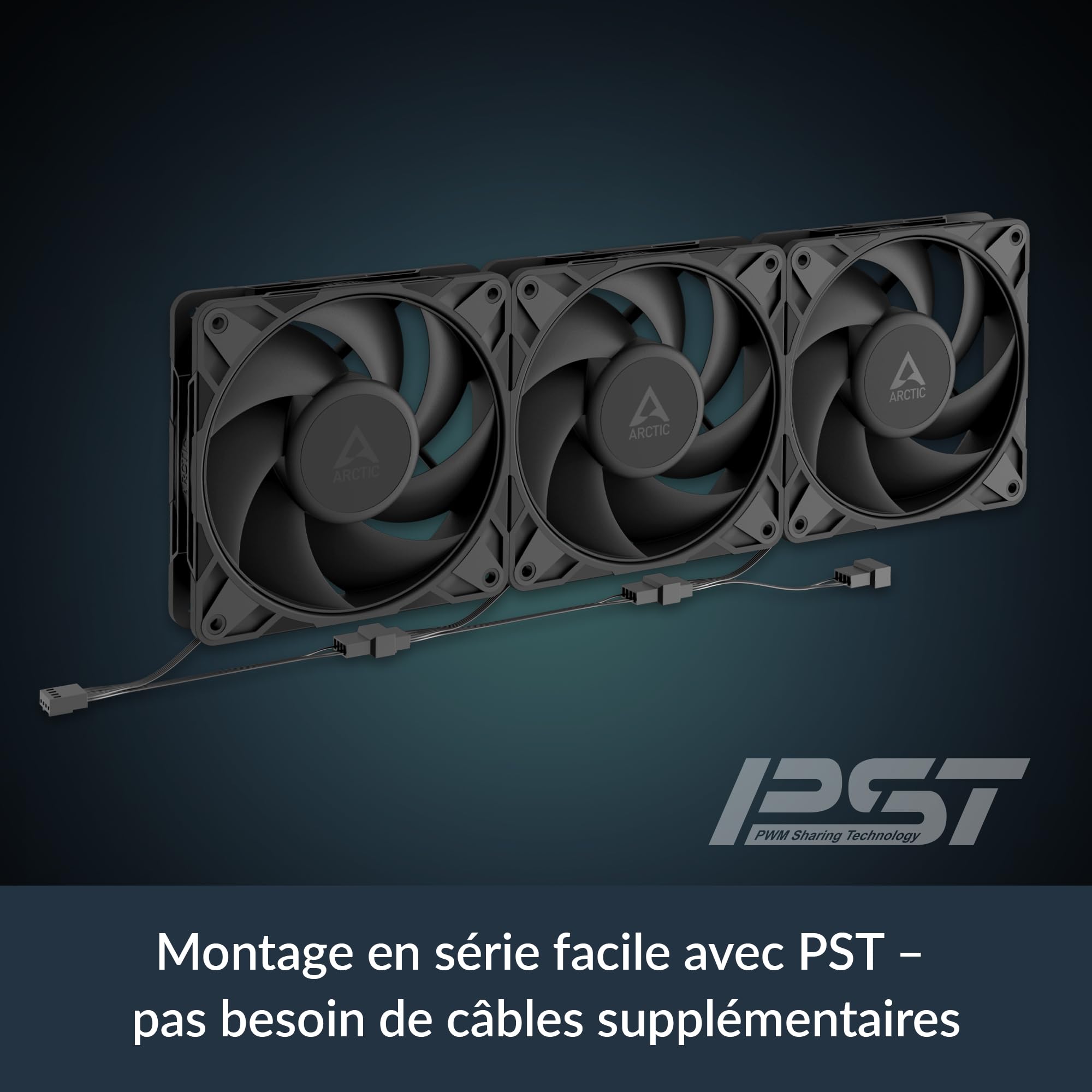 ARCTIC P12 Pro PST (5 Piéces) - Ventilateur Puissant et Haut de Gamme, Ventilateur PWM 120 mm avec Câble Répartiteur en Y, 600-3000 rpm, 0 rpm <5% PWM, Palier à dynamique des fluides, 4 Broches - Noir