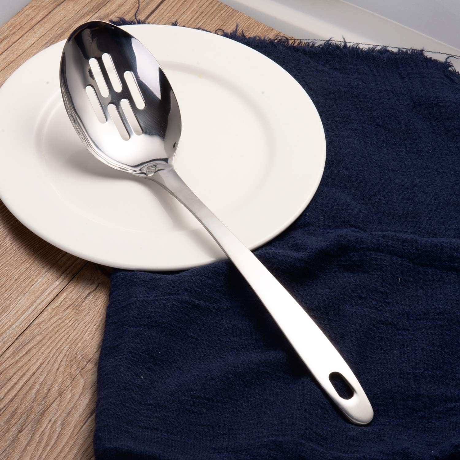 IMEEA Cooking Spoon Stainless Steel Large Serving Spoon Slotted Spoons for Cooking 12.8-Inch, Set of 2