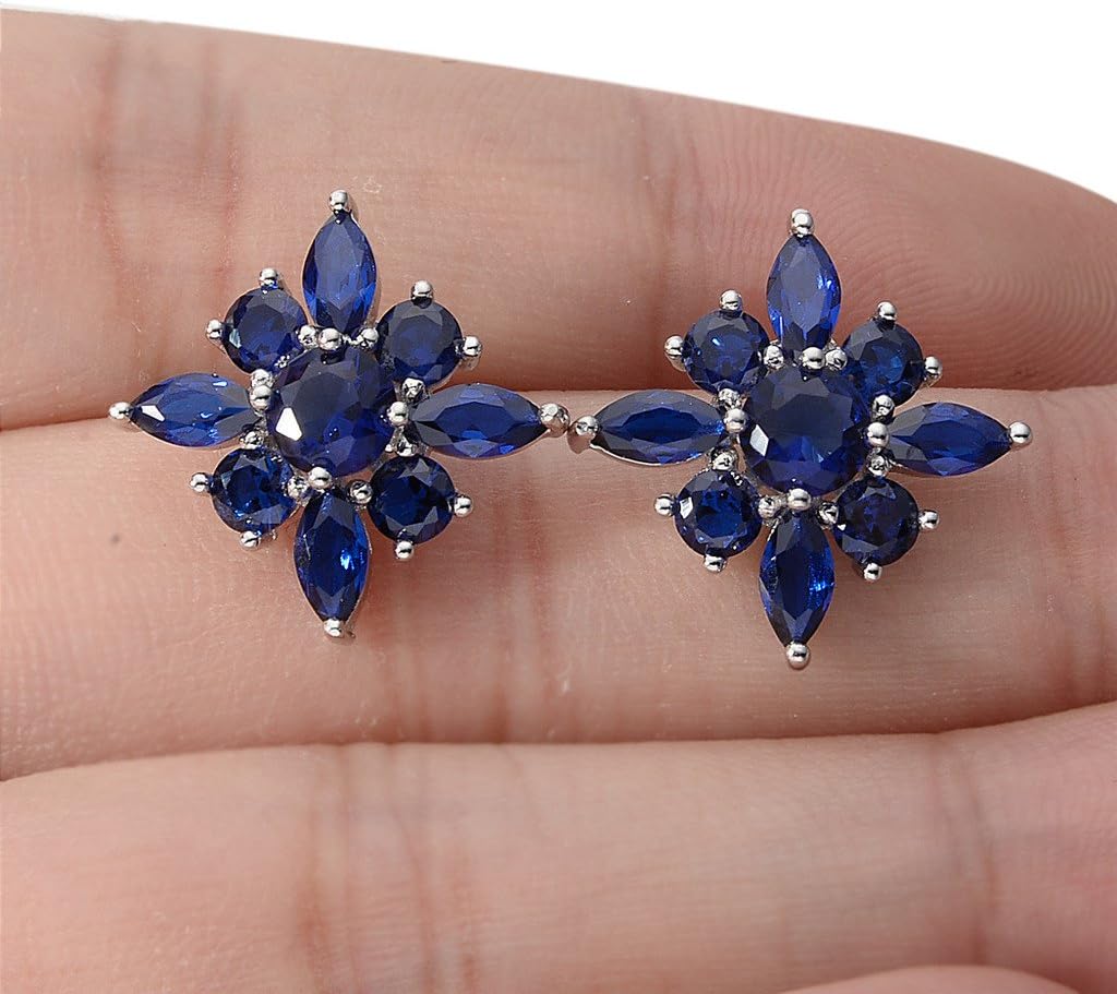 EVER FAITH 925 Sterling Silver Cubic Zirconia Gorgeous Marquise Shape Flower Stud Earrings