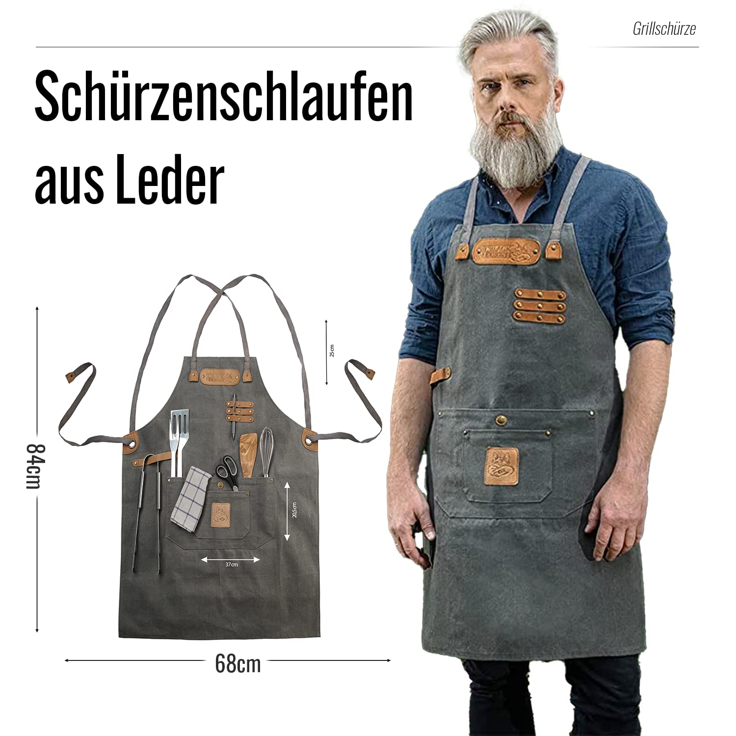 CANVAS Kochschürze Grillschürze für Männer und Frauen - Küchenschürze für Herren - Ideal als Geschenk für Männer, Oma oder Opa – robustes Canvas Schürze Damen extra lang