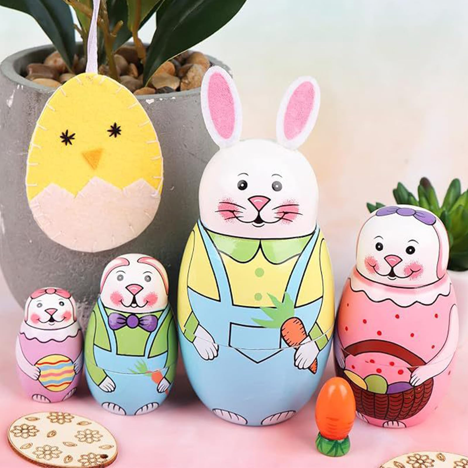 Amazon | 5個セットのロシア人形 マトリョーシカ、かわいい木製ウサギ