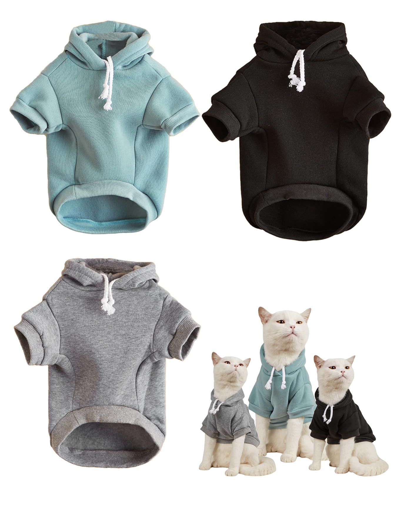 QWINEE Basic Dog Hoodie Sweatshirt Puppy Sweater Warm Cat Costumes Pet Clothes for Chihuahua Puppy Kitten Small Medium Dogs Black Green and Grey Small
