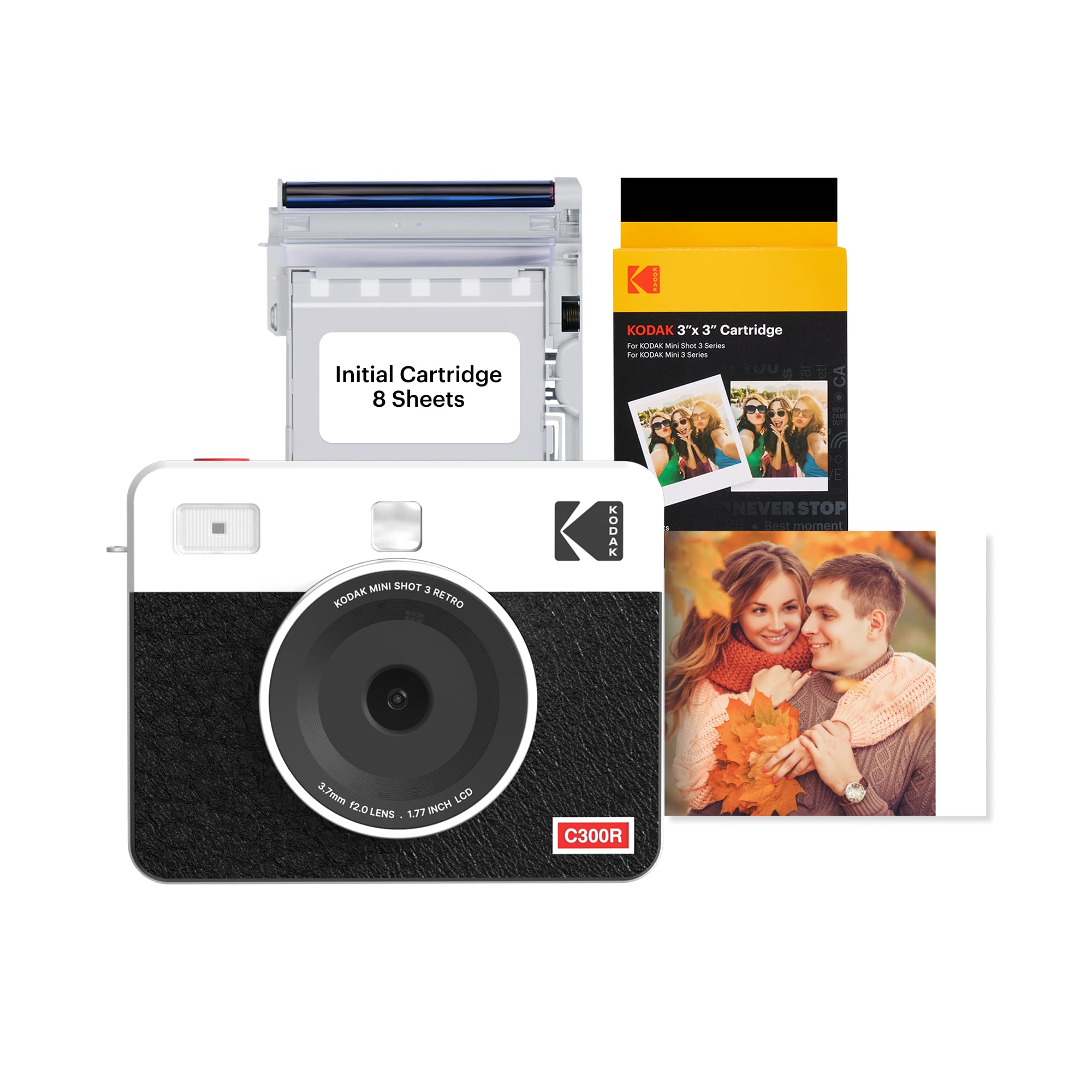 KODAKMini Shot 3 Retro 4PASS 2-in-1 Instant Camera and Portable Photo Printer (7.6 x 7.6 cm) plus Package with 68 Sheets, White