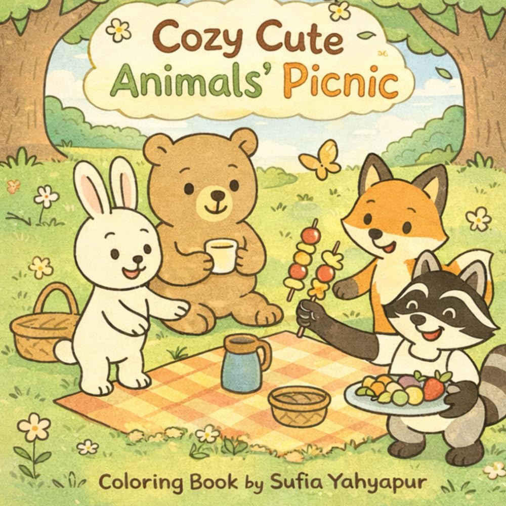 Cozy Cute Animals' Picnic: A Cozy Coloring Adventure