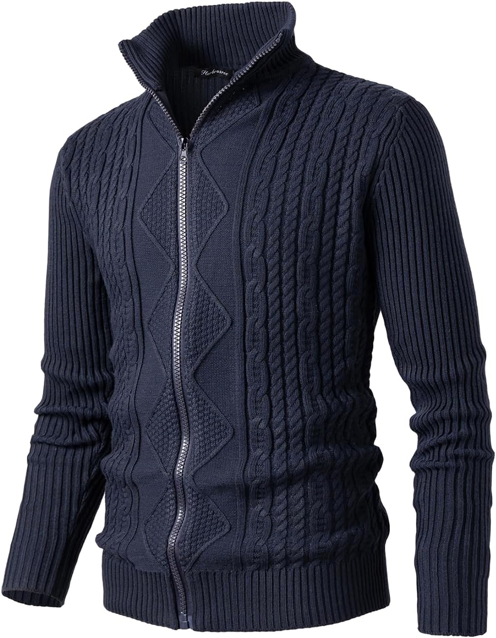 Men's Full Zip Cardigan Knit Textured Sweaters Stand Collar Sweater