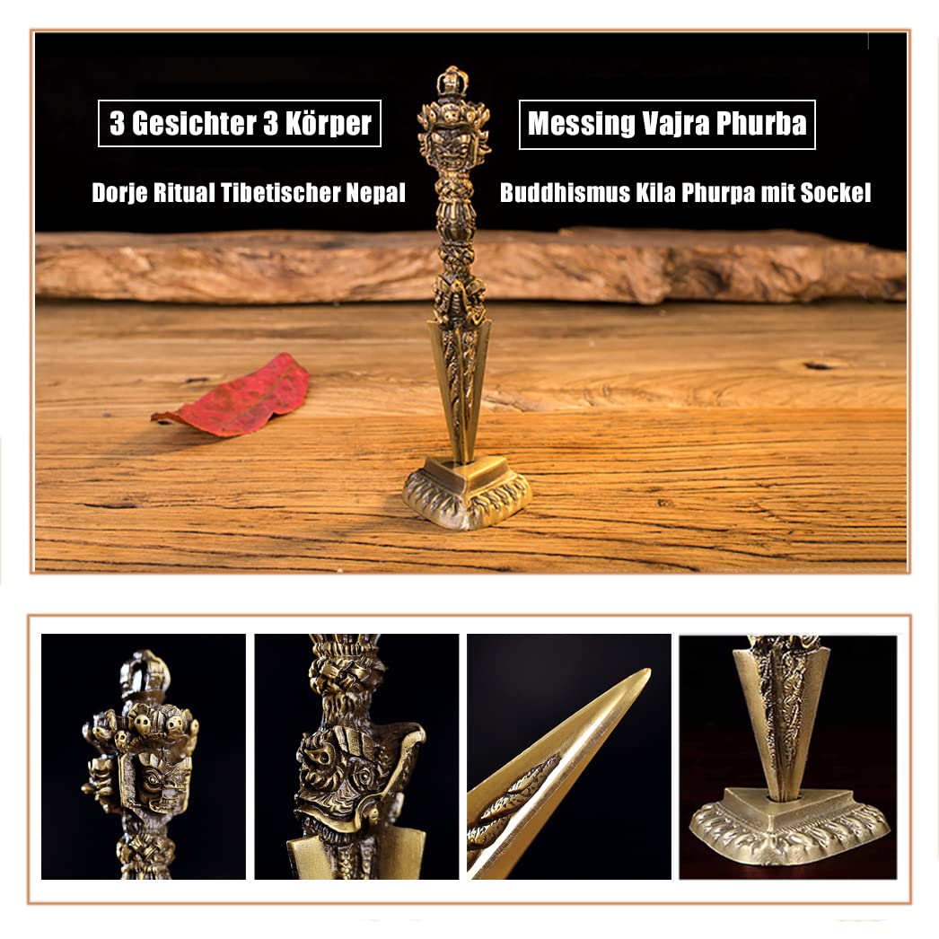 DAXINYANG Laiton Vajra Phurba, 17Cm Dorje Rituel Tibétain Népal Bouddhisme Kila Phurpa, avec Socle