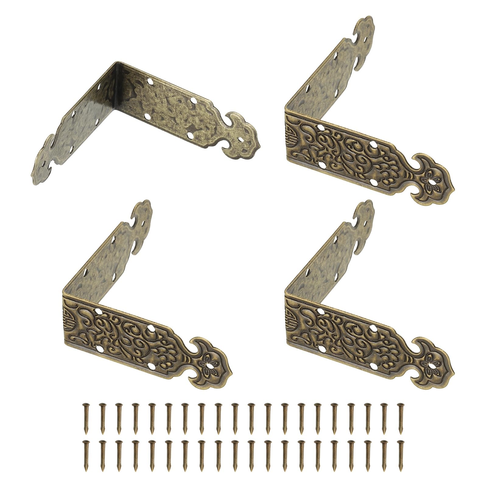 sourcing map 4 Pcs L Shaped Vintage Corner Protectors, 40 x 15 mm Decorative Guards, Protector Corner Braces with 40Pcs Nails for Cabinets Furniture Wooden Boxes, Bronze