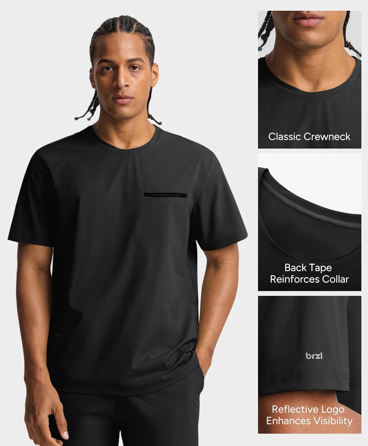 BRXL Men's Short Sleeve Casual Shirts with Pocket Textured Look Moisture Wicking Running T-Shirts Quick Dry