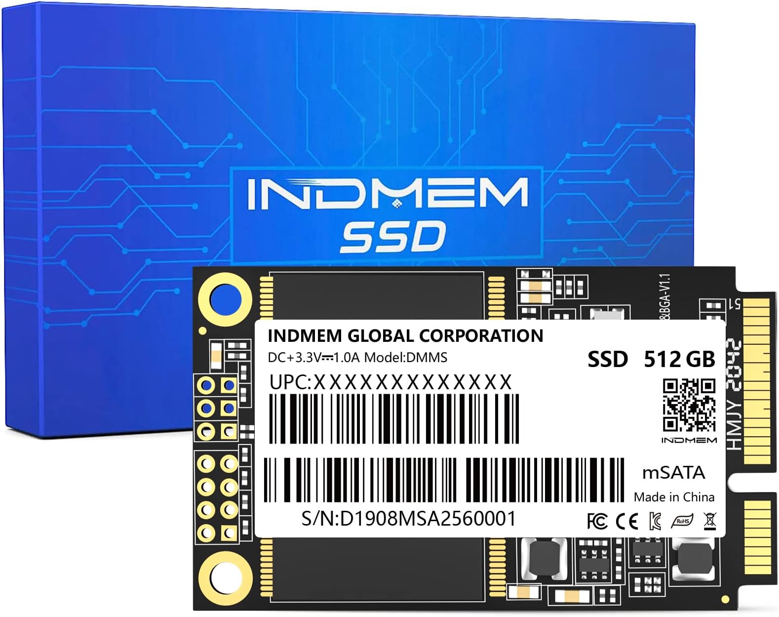 INDMEM DMMS mSATA SSD 512GB Internal Mini SATA III SSD 500GB Micro-SATA TLC 3D NAND Flash 512G