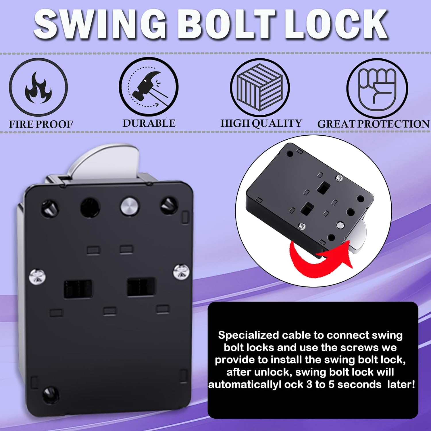 WAH LIN PARTS Gun Safe Lock Replacement with SwingBolt, Black Keypad Electronic Safe Lock for Gun Safe and Strong Vaults Door - Image 6