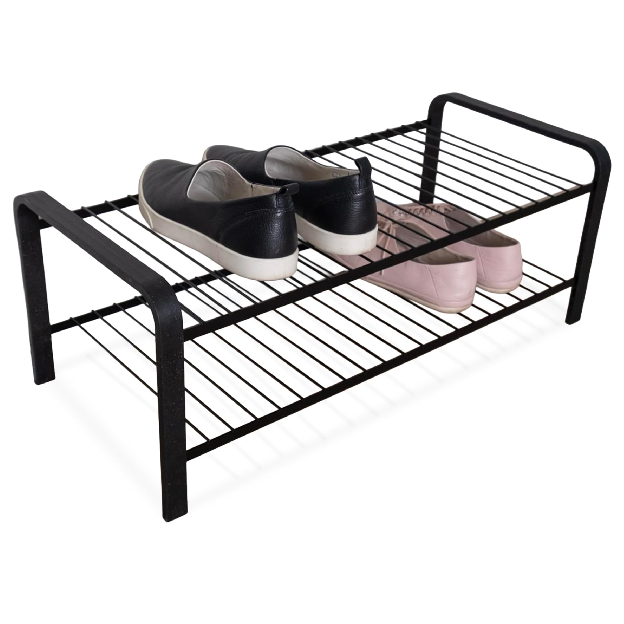 LM 391 Schuhregal aus Öko-Holz - pulverbeschichtetes Schuhregal platzsparend, 670 mm breite, ideal für Schrank, Flurmöbel & für kleine Räume, Schuhorganizer für Schrank & Schränke-(2 Ebenen, Schwarz)