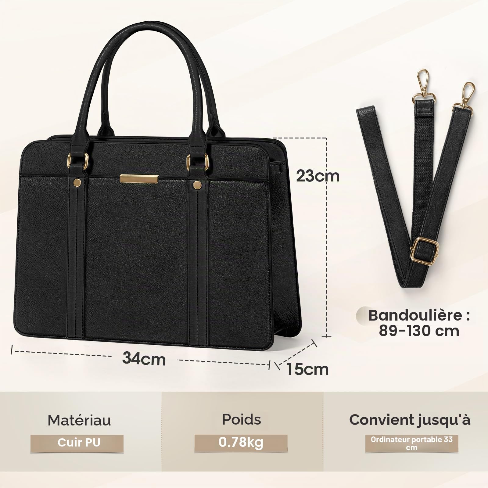 RAINSMORE Sac a Main Femme Sac Bandoulière de 3 Pièces Taille Moyenne | PU Cuir Sacs Portés Main Cabas Fourre Tout pour Université Travail Quotidien
