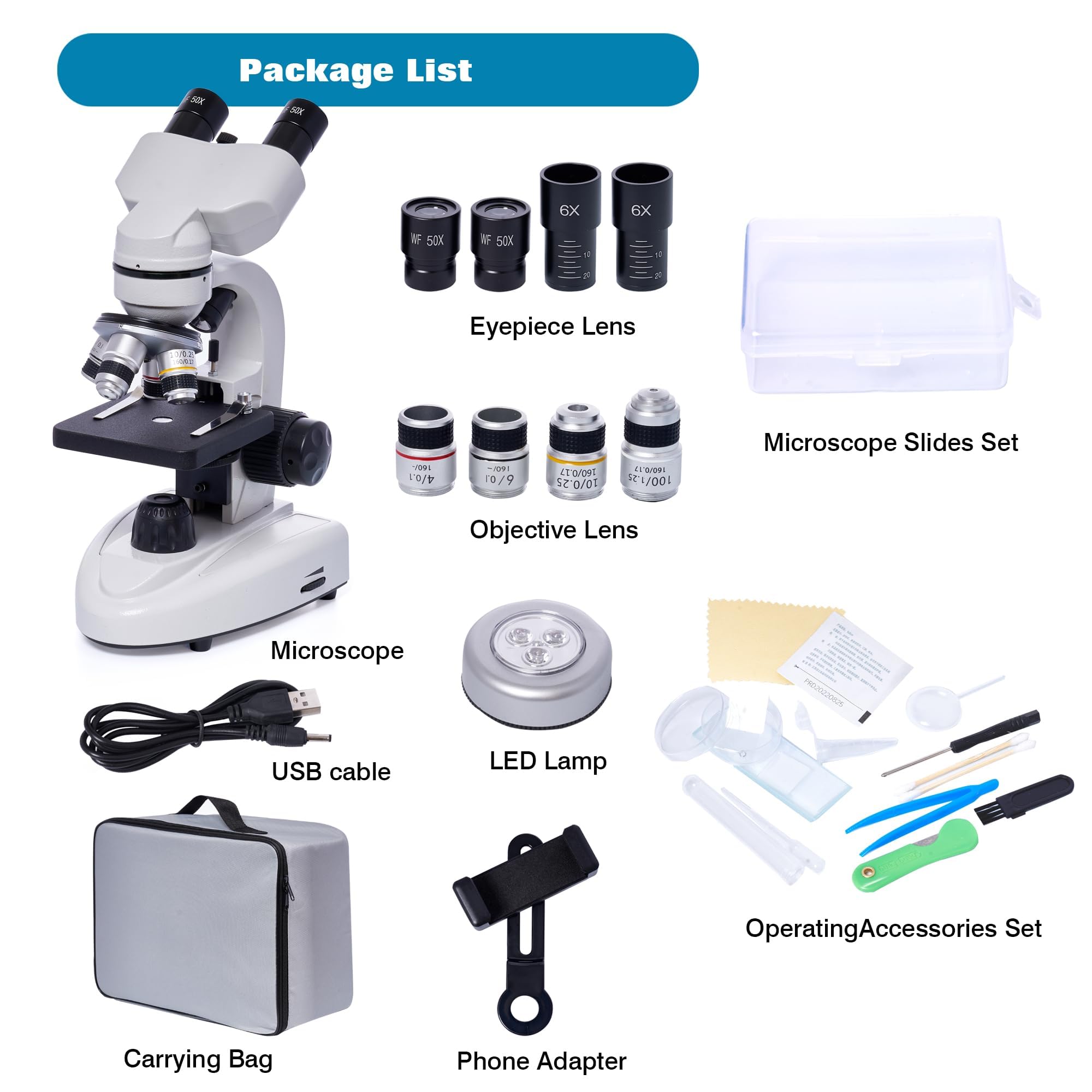 Microscopio Binoculare 200X-5000X Microscopio Professionale Per Adulti Studenti Laboratorio Scuola Casa Con Composti Con Moltiplicatore 6X Accessori Custodia di Trasporto Binocular Microscopi