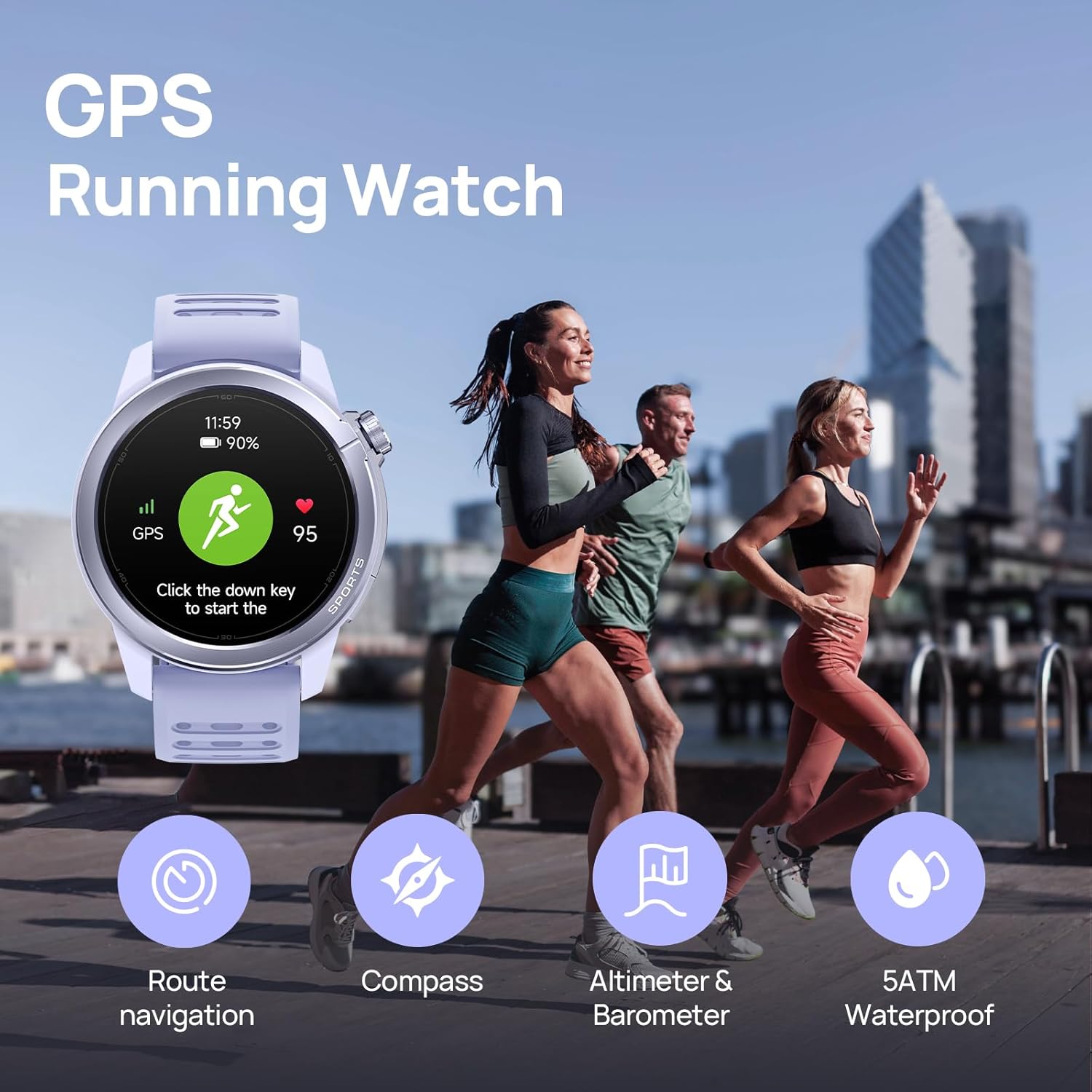 mibro GS Active2 Running GPS Smartwatch with 46mm AMOLED, Lightweight and 15-Day Battery, Supports Training Guidance and Dual-Band GNSS, 150+ Sport Modes (Light Purple)