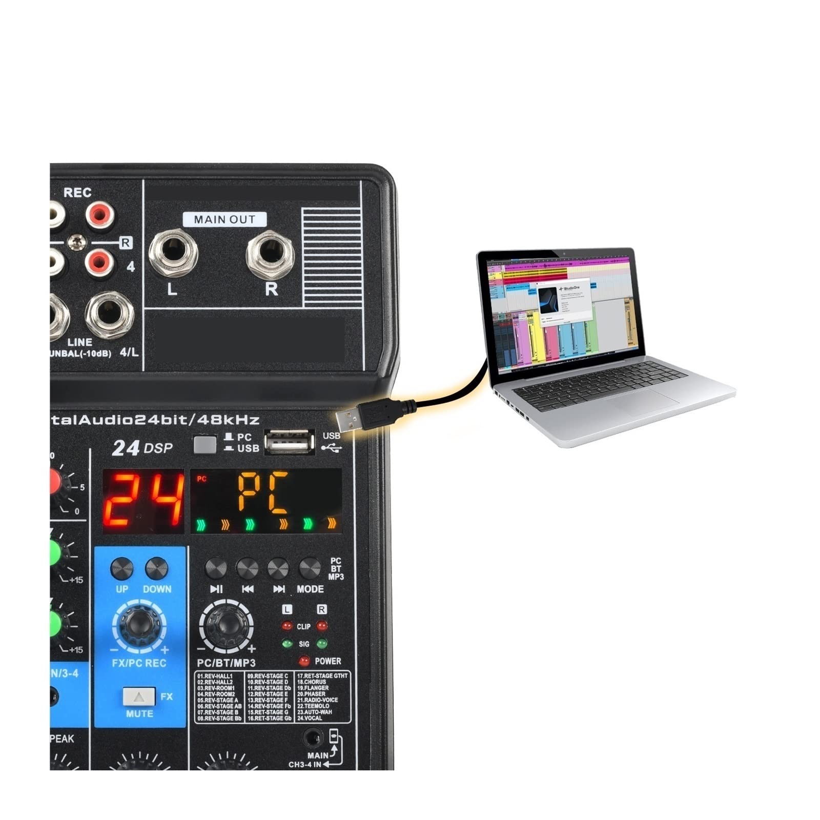 DJ-Audiomixer Professioneller tragbarer 4-Kanal-Tonmischer Konsole Computereingang 48 V Leistung Modellnummer-Zertifizierungsschnittstelle