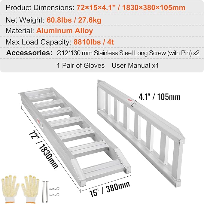 Rampas de Aluminio VEVOR 8810 lbs, 72 x 15 pulgadas para Moto Tractor ATV miniatura 3
