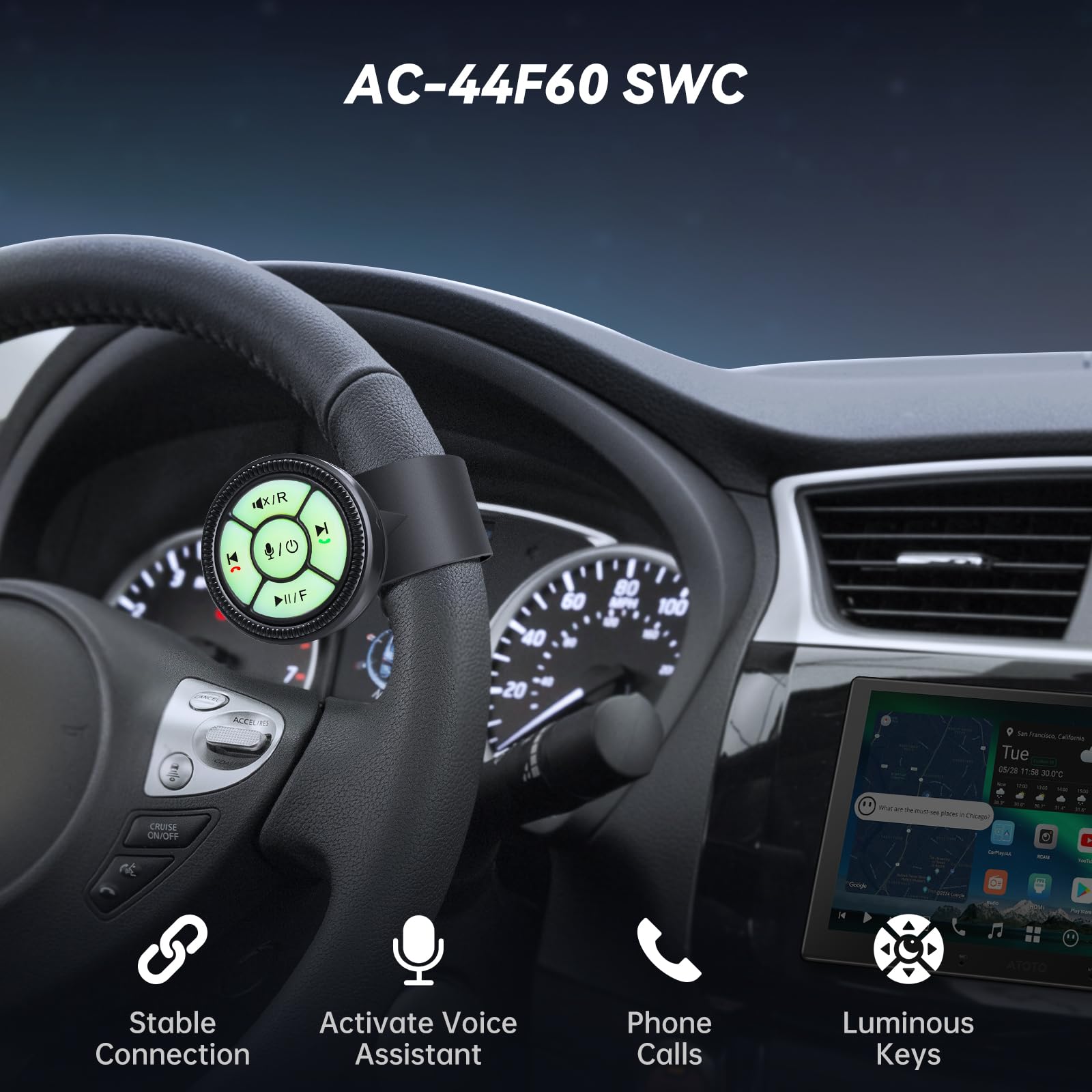 ATOTOZONE AC-44F60 Lenkrad-Funktionsuhr Sprachsteuerung Leuchtende Tasten ABS+PC Kompatibel Mit X10
