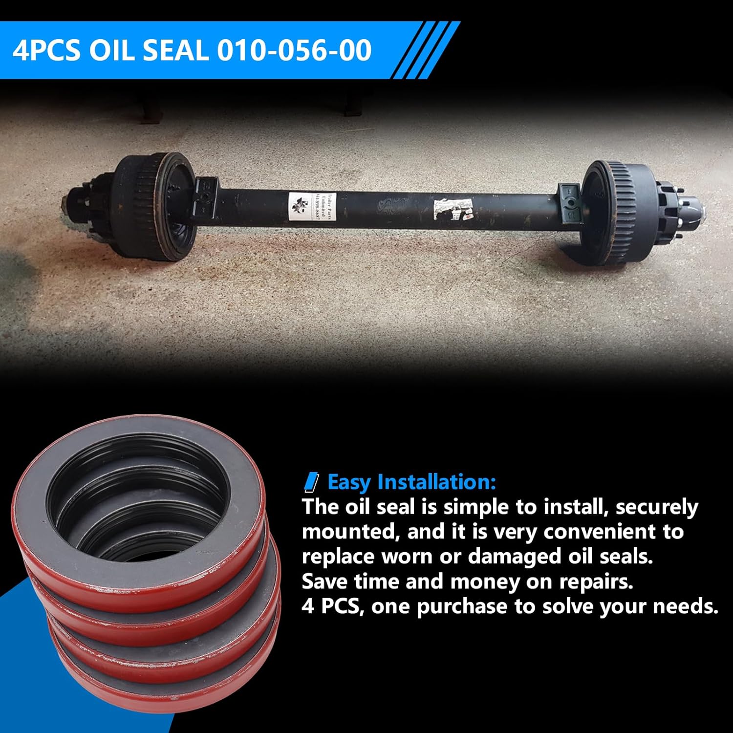 4PCS Oil Seal 010-056-00 Compatible with Dexter 10K 12K 15K trailer axles,for AL-KO 10K-16K axles,ID 3.125" x OD 4.50", Replace 568217 091023