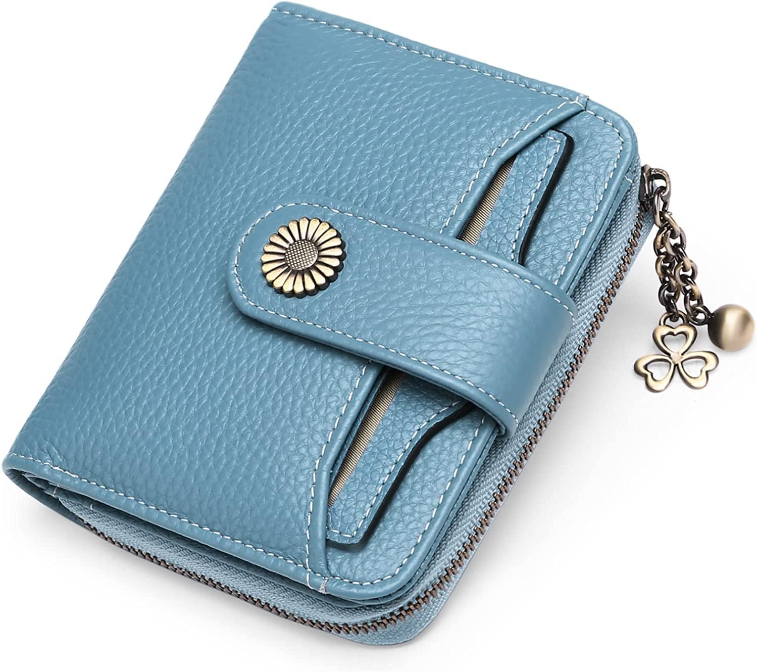 Women's RFID Blocking Wallet in Short Leather Coin Purse with 8 Compartments for Cards, 2 ID Window, Metal Pendant and 1 Zip Pocket, b01-dark purple, 12 cm x 10 cm x 3 cm, Minimalist