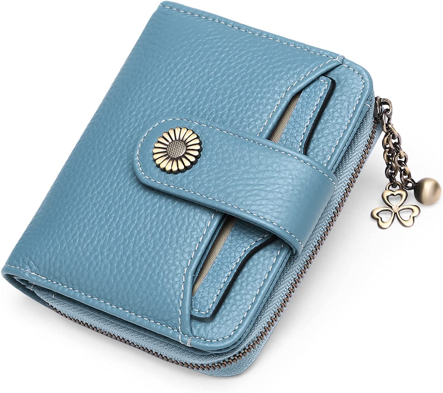 SENDEFNWomen's Small Wallet, Women's Genuine Leather, with Coin Compartment, Small Zip, Wallet, Card Holder with RFID Blocker, Ai-light blue-n, S, Minimalist